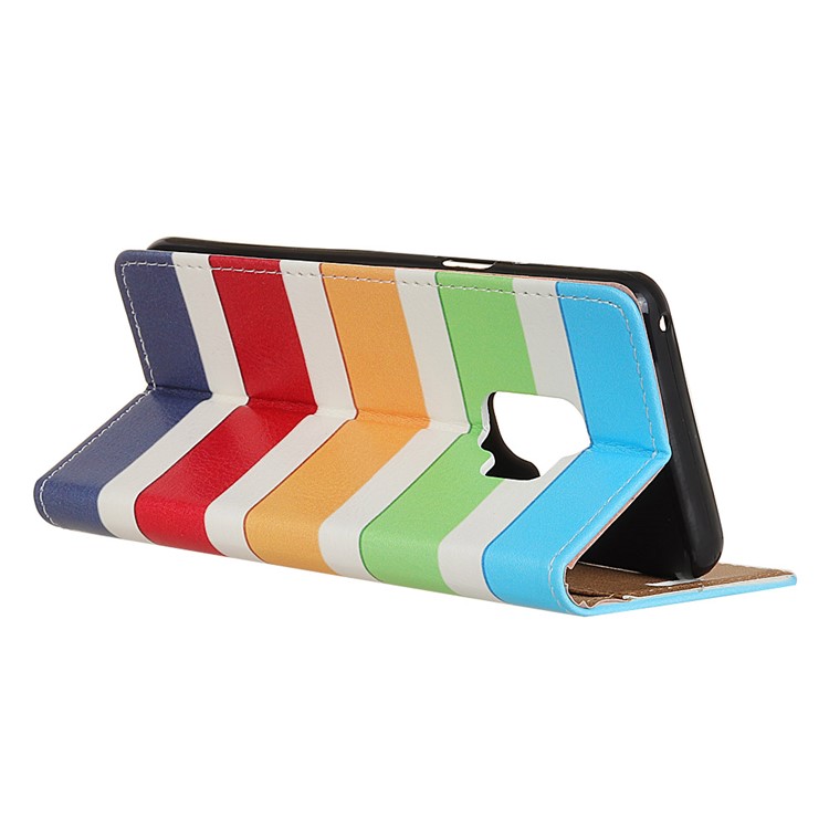 Patterned PU Leather Magnetic Wallet Stand Protective Phone Cover for Samsung Galaxy S9 - Colorized Stripes-3