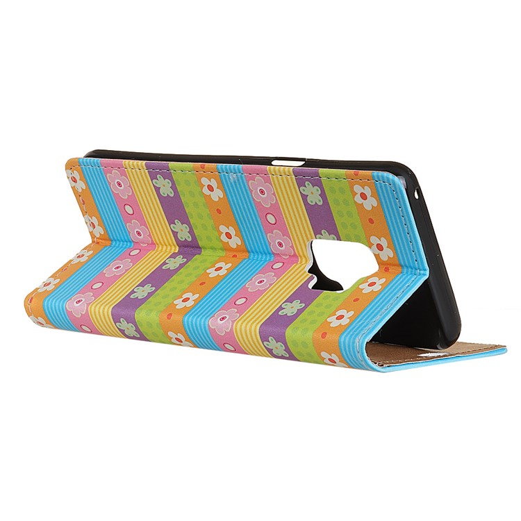 Patterned PU Leather Wallet Magnetic Stand Protective Phone Casing for Samsung Galaxy S9 - Flower Stripes-3