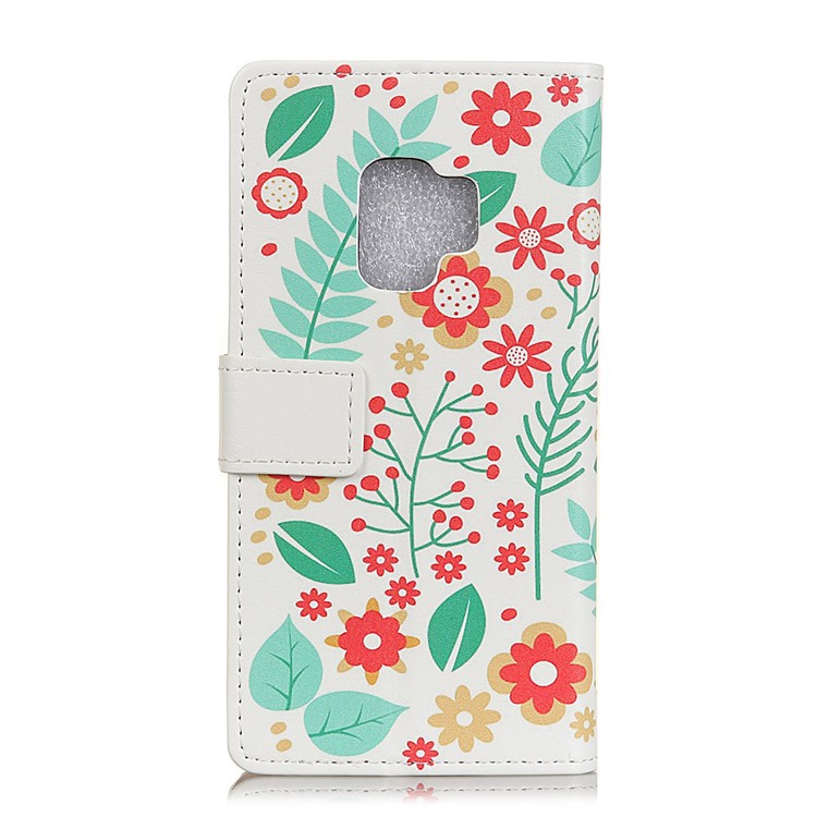 Patterned PU Leather Wallet Stand Protective Phone Shell with Magnet for Samsung Galaxy S9 - Flowers and Leaves-2
