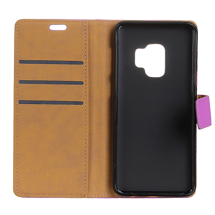 For Samsung Galaxy S9 G960 Card Holder PU Leather Stand Mobile Casing - Purple-3