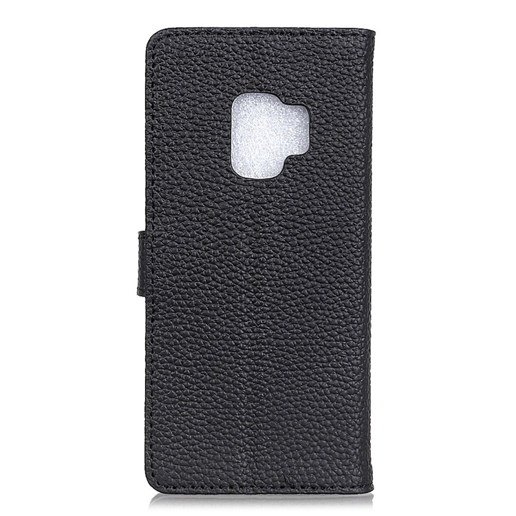 Litchi Grain Genuine Leather Wallet Stand Case for Samsung Galaxy S9 G960 - Black-2
