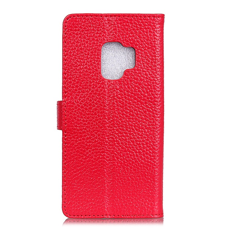 Litchi Grain Genuine Leather Wallet Cell Phone Case for Samsung Galaxy S9 G960 - Red-2