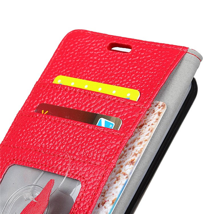 Litchi Grain Genuine Leather Wallet Cell Phone Case for Samsung Galaxy S9 G960 - Red-3