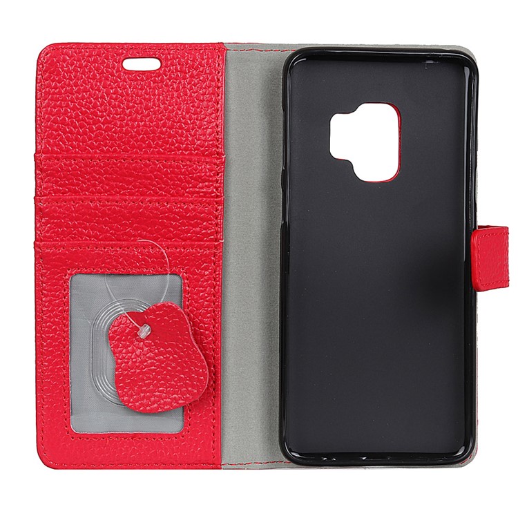 Litchi Grain Genuine Leather Wallet Cell Phone Case for Samsung Galaxy S9 G960 - Red-4