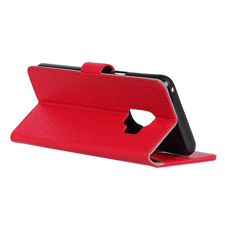 Litchi Grain Genuine Leather Wallet Cell Phone Case for Samsung Galaxy S9 G960 - Red-5