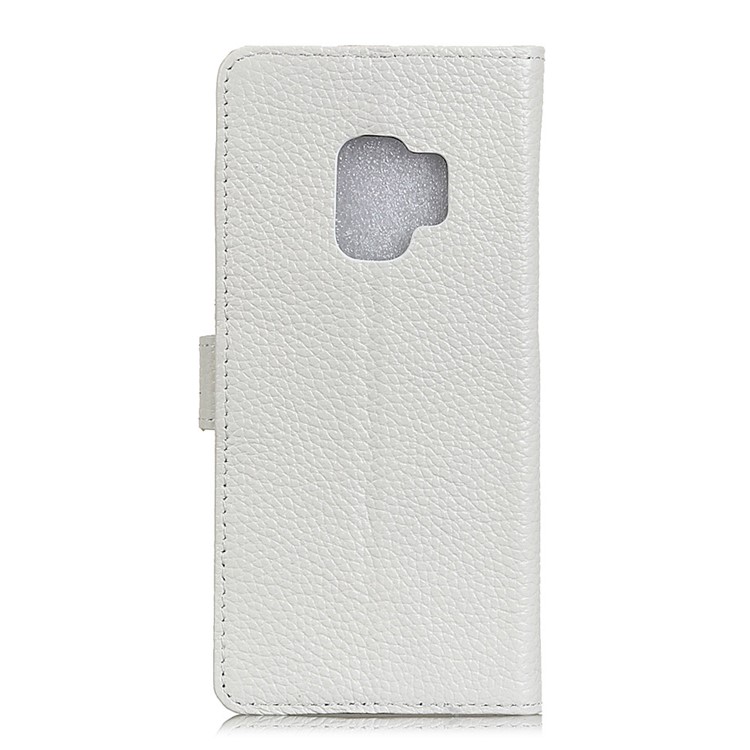 Litchi Grain Genuine Leather Folio Flip Mobile Phone Cover for Samsung Galaxy S9 G960 - White-2