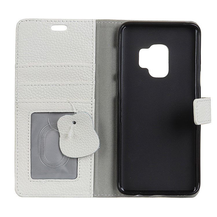 Litchi Grain Genuine Leather Folio Flip Mobile Phone Cover for Samsung Galaxy S9 G960 - White-3