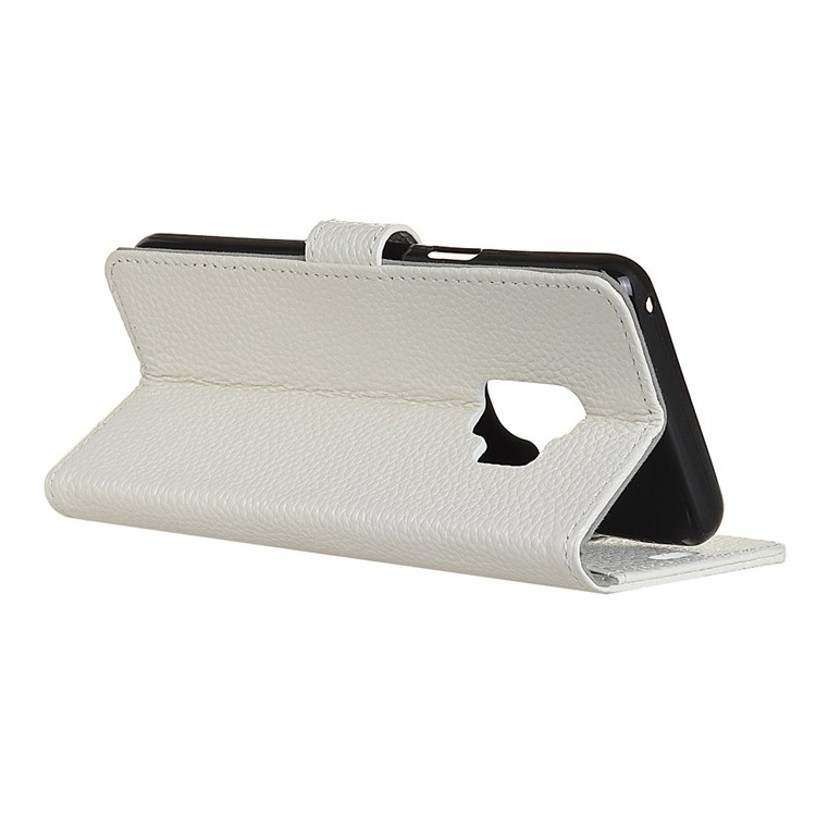 Litchi Grain Genuine Leather Folio Flip Mobile Phone Cover for Samsung Galaxy S9 G960 - White-4