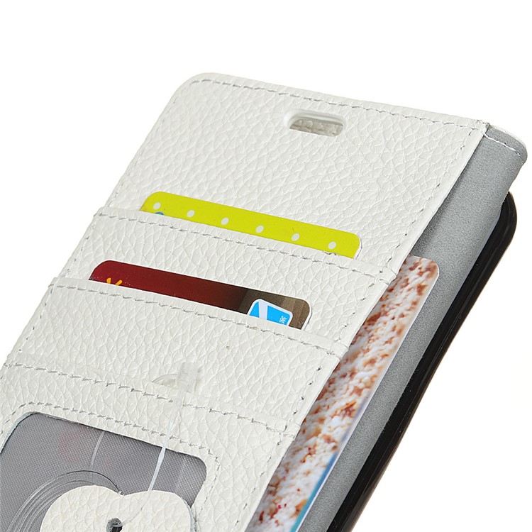 Litchi Grain Genuine Leather Folio Flip Mobile Phone Cover for Samsung Galaxy S9 G960 - White-5