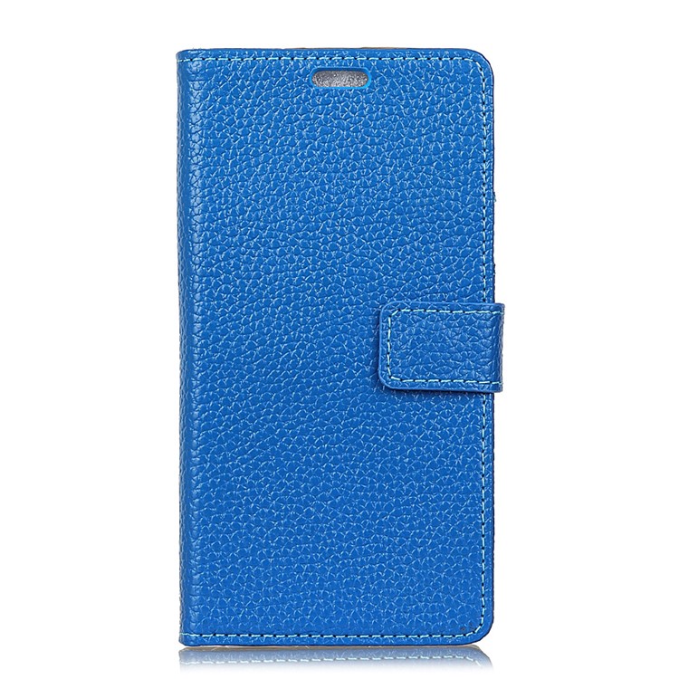 Litchi Grain Genuine Leather Stand Wallet Magnetic Shell for Samsung Galaxy S9 G960 - Blue-1