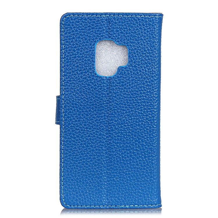 Litchi Grain Genuine Leather Stand Wallet Magnetic Shell for Samsung Galaxy S9 G960 - Blue-2