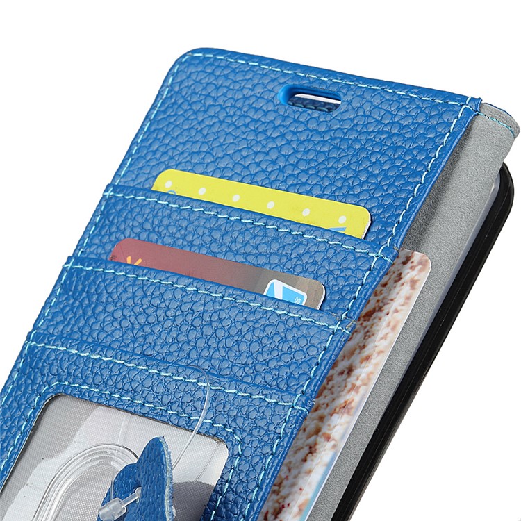 Litchi Grain Genuine Leather Stand Wallet Magnetic Shell for Samsung Galaxy S9 G960 - Blue-3