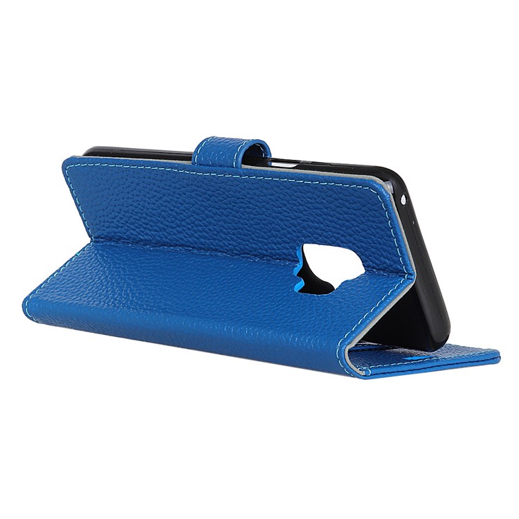 Litchi Grain Genuine Leather Stand Wallet Magnetic Shell for Samsung Galaxy S9 G960 - Blue-5