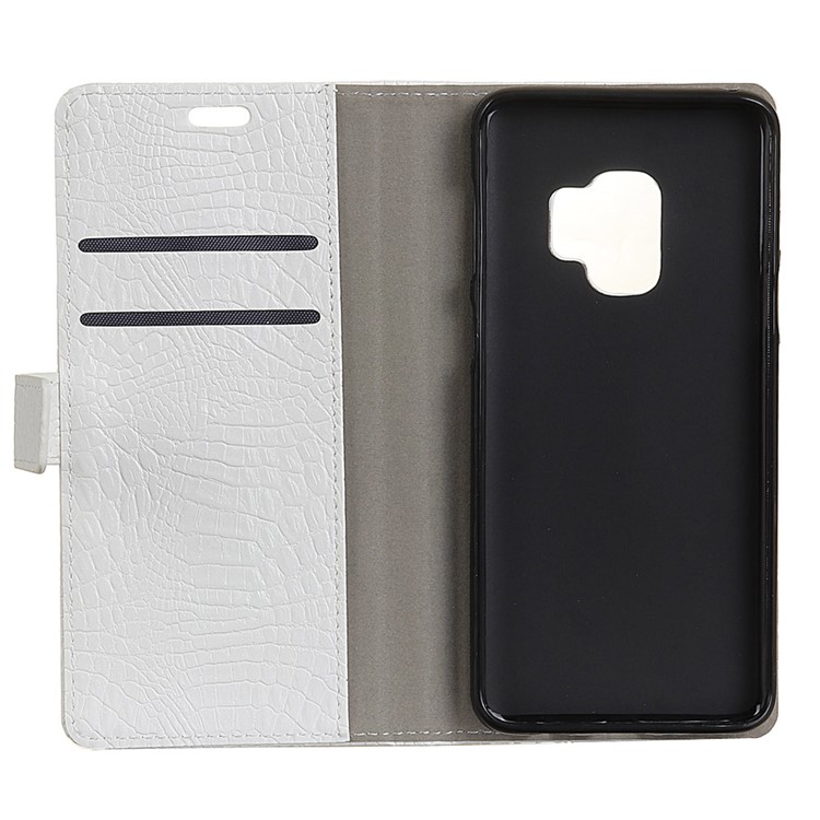 Crocodile Texture PU Leather Flip Stand Cell Phone Cover for Samsung Galaxy S9 G960 - White-4