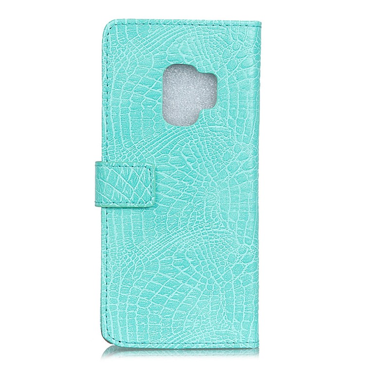 Crocodile Texture PU Leather Wallet Mobile Phone Shell for Samsung Galaxy S9 G960 - Cyan-2