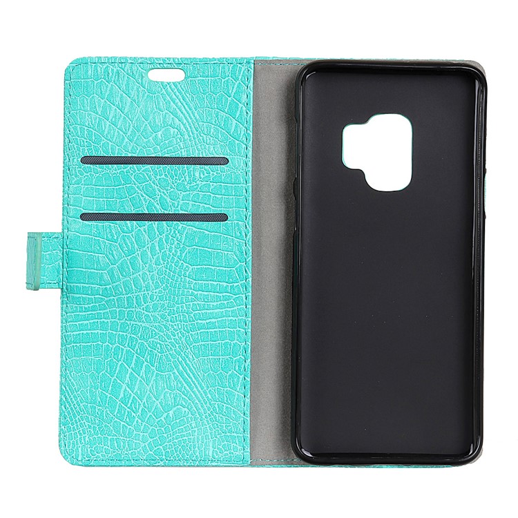 Crocodile Texture PU Leather Wallet Mobile Phone Shell for Samsung Galaxy S9 G960 - Cyan-3