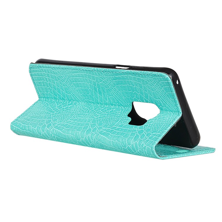 Crocodile Texture PU Leather Wallet Mobile Phone Shell for Samsung Galaxy S9 G960 - Cyan-4
