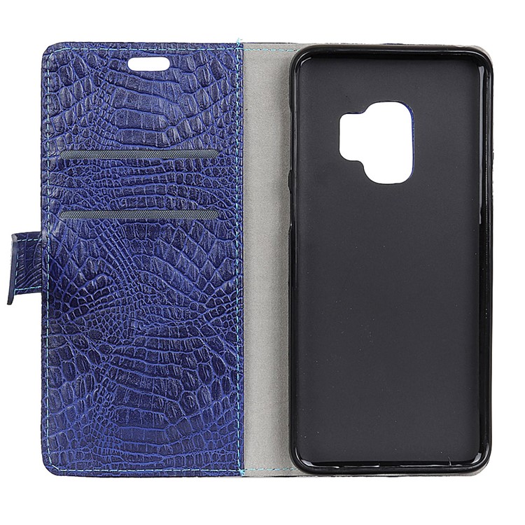 Crocodile Texture Card Holder Leather Stand Phone Casing for Samsung Galaxy S9 - Dark Blue-4