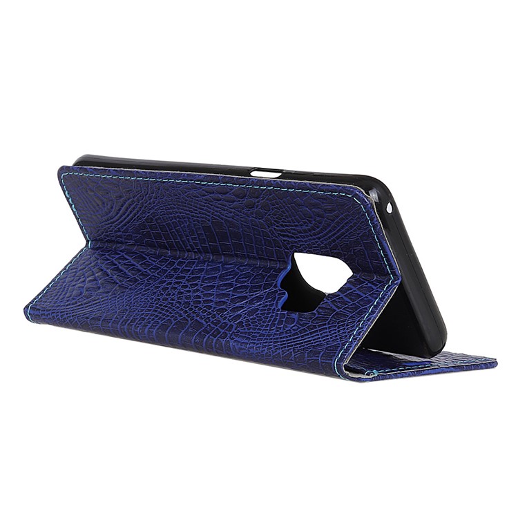 Crocodile Texture Card Holder Leather Stand Phone Casing for Samsung Galaxy S9 - Dark Blue-5