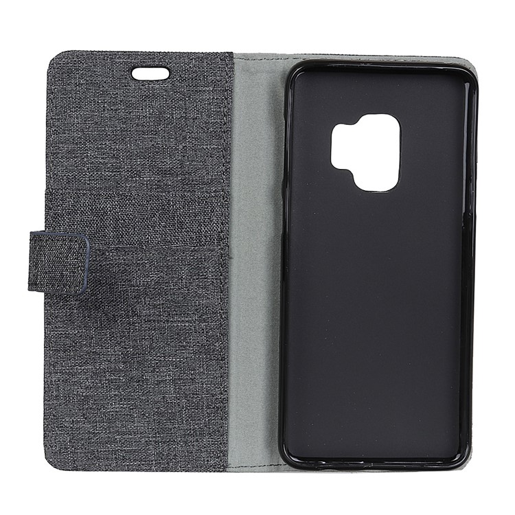 Linen Cloth Leather Wallet Case with Stand for Samsung Galaxy S9 G960 - Black-5