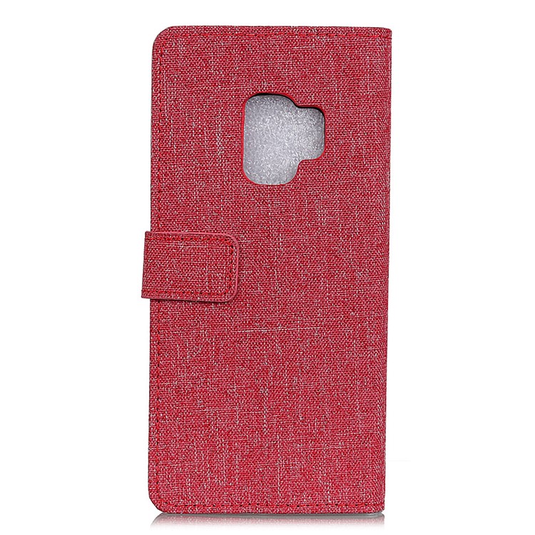 Linen Cloth Leather Card Holder Phone Shell for Samsung Galaxy S9 - Red-2