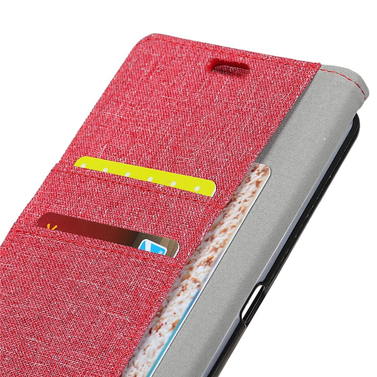 Linen Cloth Leather Card Holder Phone Shell for Samsung Galaxy S9 - Red-3