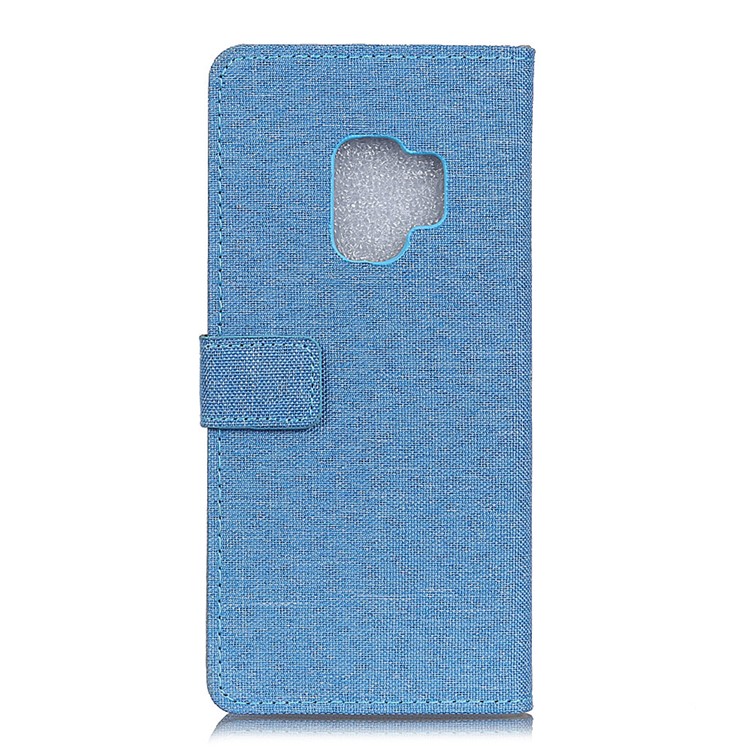 Linen Cloth Leather Magnetic Wallet Stand Cover Case for Samsung Galaxy S9 - Blue-2