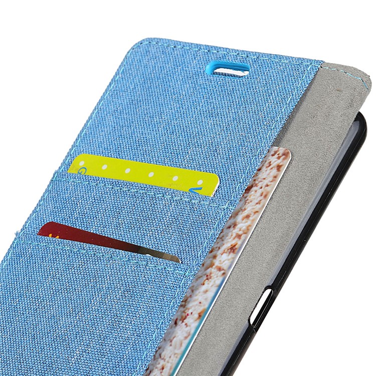 Linen Cloth Leather Magnetic Wallet Stand Cover Case for Samsung Galaxy S9 - Blue-3