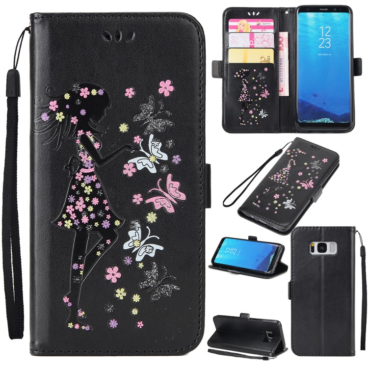 Flash Powder Flower Beauty Pattern Leather Wallet Case for Samsung Galaxy S8 SM-G950 - Black-1
