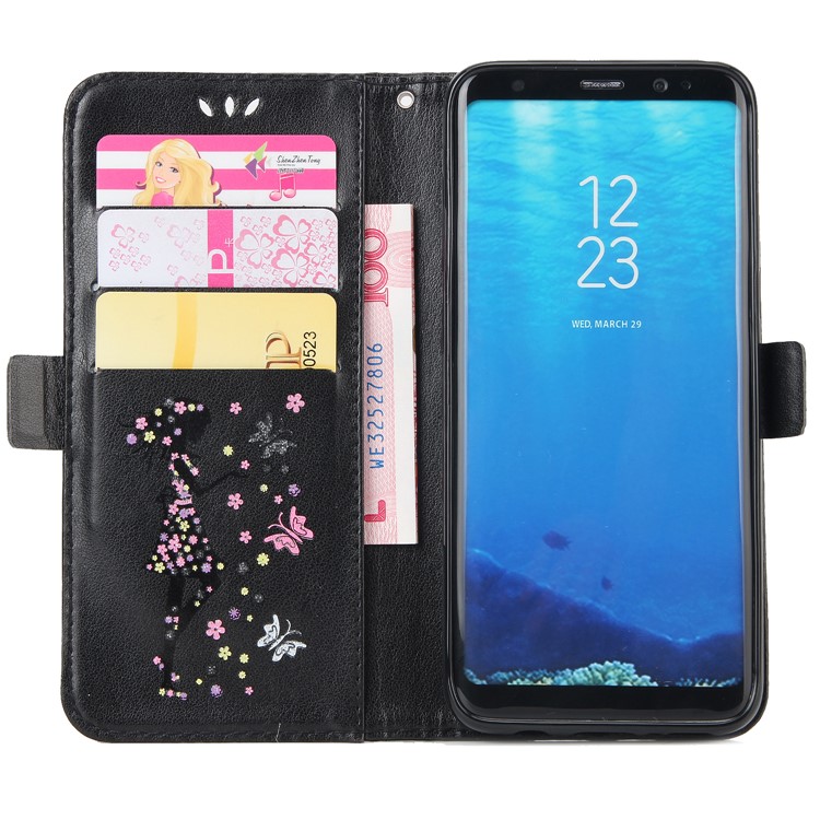 Flash Powder Flower Beauty Pattern Leather Wallet Case for Samsung Galaxy S8 SM-G950 - Black-4