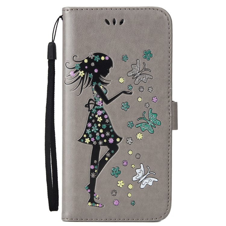 Flash Powder Flower Beauty Pattern Leather Wallet Cover for Samsung Galaxy S8 SM-G950 - Grey-2