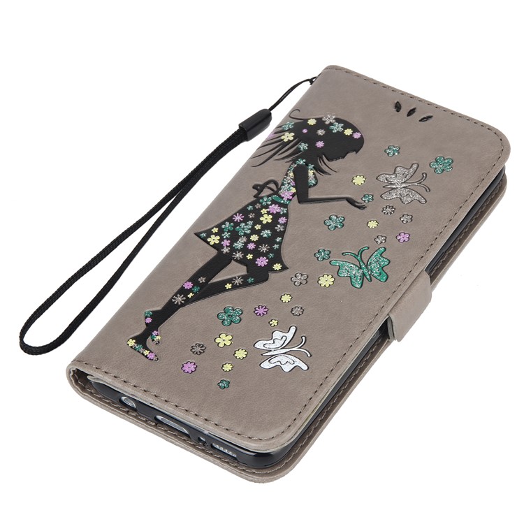 Flash Powder Flower Beauty Pattern Leather Wallet Cover for Samsung Galaxy S8 SM-G950 - Grey-7
