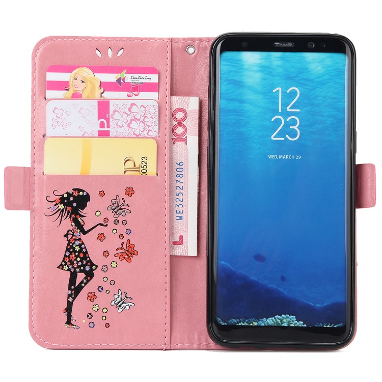 Flash Powder Flower Beauty Pattern Cell Phone Leather Wallet Case for Samsung Galaxy S8 SM-G950 - Pink-4