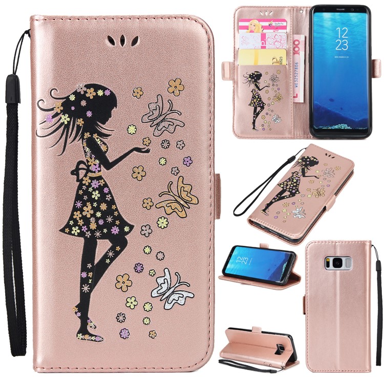 Flash Powder Flower Beauty Pattern Wallet Leather Stand Case for Samsung Galaxy S8 SM-G950 - Rose Gold-1