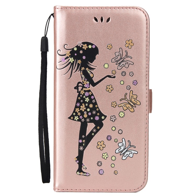 Flash Powder Flower Beauty Pattern Wallet Leather Stand Case for Samsung Galaxy S8 SM-G950 - Rose Gold-2