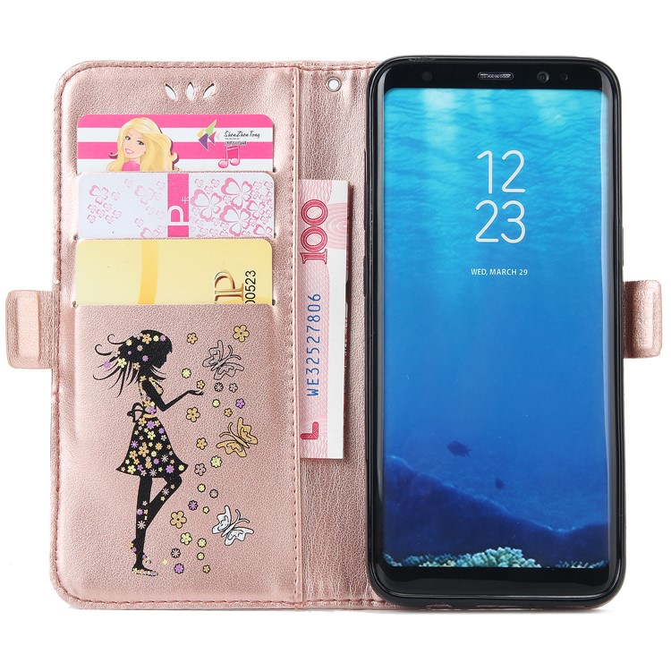 Flash Powder Flower Beauty Pattern Wallet Leather Stand Case for Samsung Galaxy S8 SM-G950 - Rose Gold-4