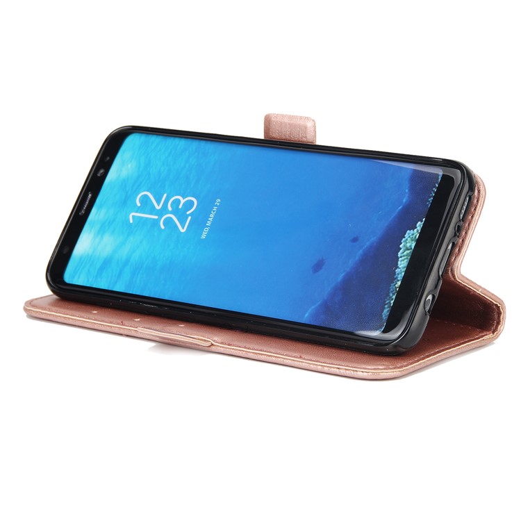 Flash Powder Flower Beauty Pattern Wallet Leather Stand Case for Samsung Galaxy S8 SM-G950 - Rose Gold-5