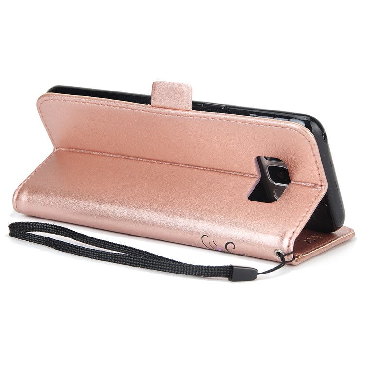 Flash Powder Flower Beauty Pattern Wallet Leather Stand Case for Samsung Galaxy S8 SM-G950 - Rose Gold-6