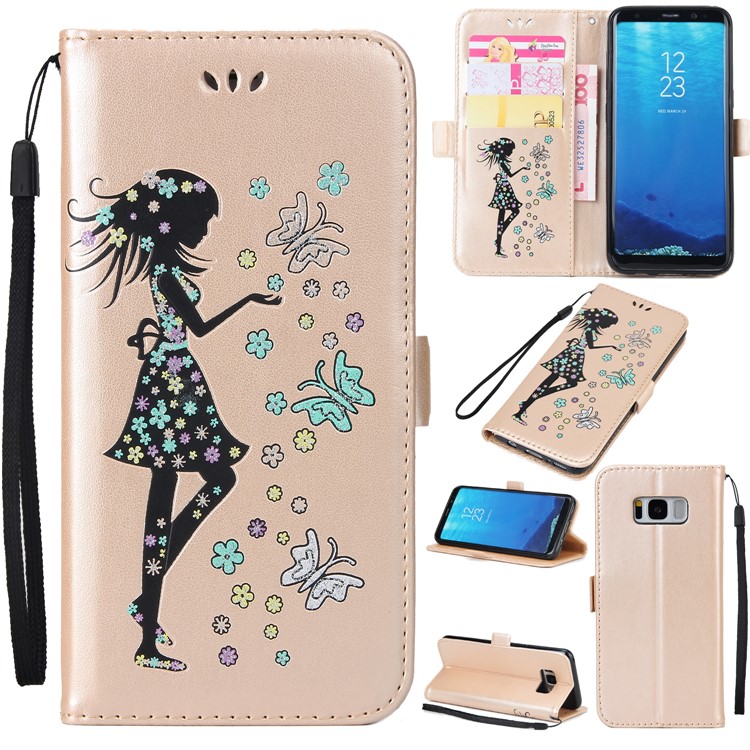 Flash Powder Flower Beauty Pattern Wallet Leather Stand Cover for Samsung Galaxy S8 SM-G950 - Gold-1