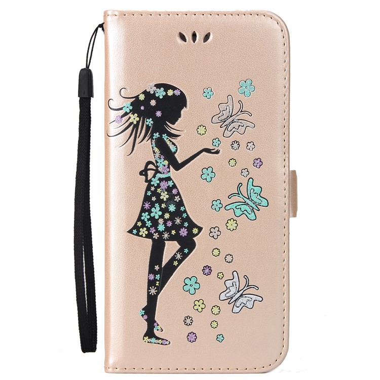 Flash Powder Flower Beauty Pattern Wallet Leather Stand Cover for Samsung Galaxy S8 SM-G950 - Gold-2
