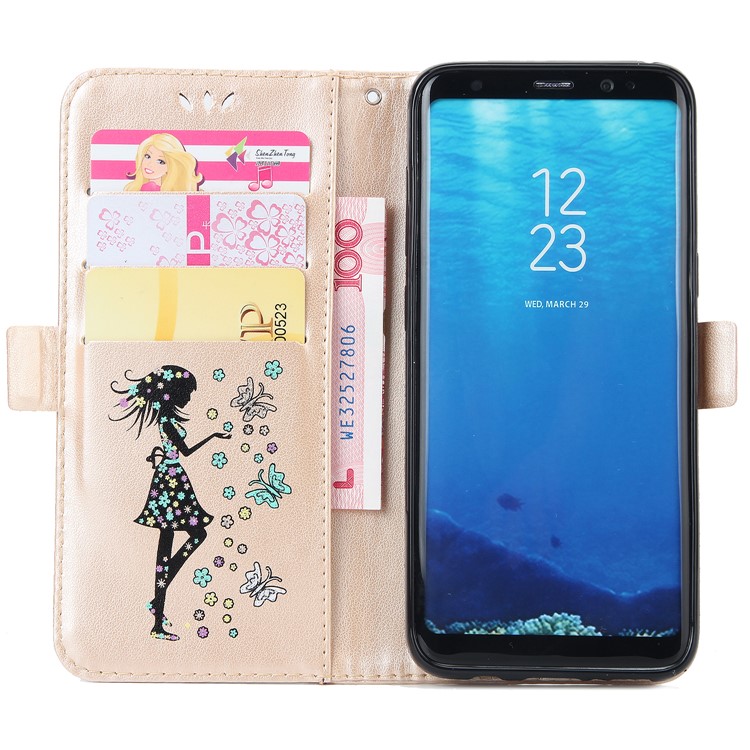 Flash Powder Flower Beauty Pattern Wallet Leather Stand Cover for Samsung Galaxy S8 SM-G950 - Gold-4