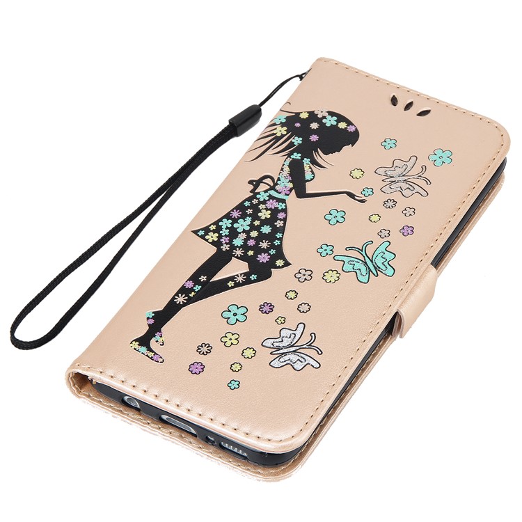 Flash Powder Flower Beauty Pattern Wallet Leather Stand Cover for Samsung Galaxy S8 SM-G950 - Gold-7