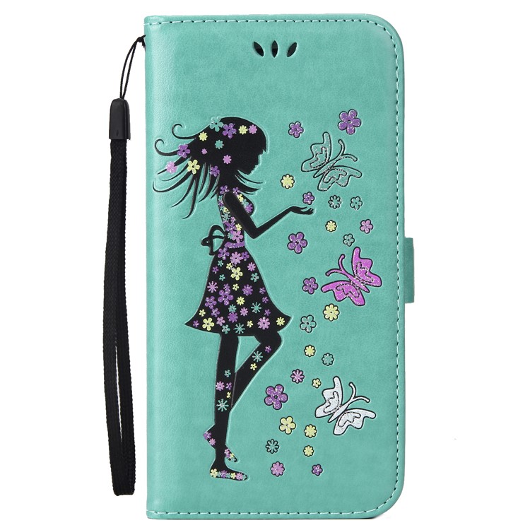 Flash Powder Flower Beauty Pattern Leather Card Holder Case for Samsung Galaxy S8 SM-G950 - Cyan-2