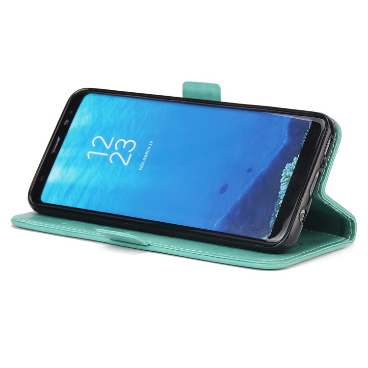 Flash Powder Flower Beauty Pattern Leather Card Holder Case for Samsung Galaxy S8 SM-G950 - Cyan-5