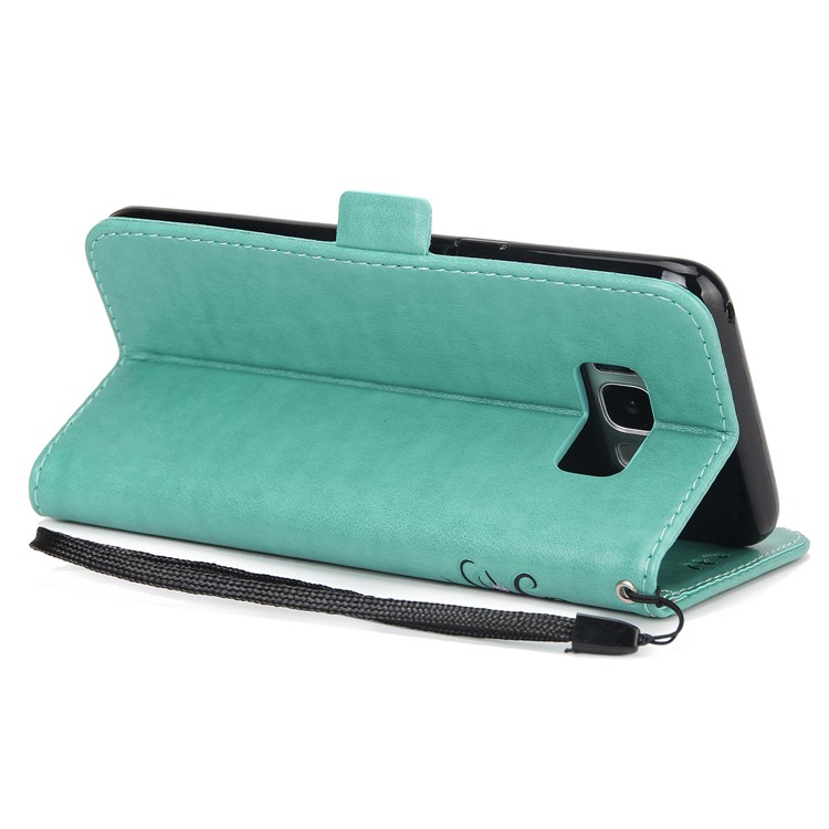 Flash Powder Flower Beauty Pattern Leather Card Holder Case for Samsung Galaxy S8 SM-G950 - Cyan-6