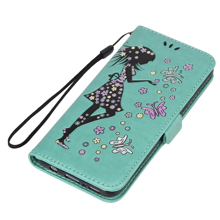 Flash Powder Flower Beauty Pattern Leather Card Holder Case for Samsung Galaxy S8 SM-G950 - Cyan-7