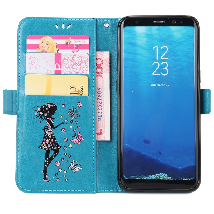 Flash Powder Flower Beauty Pattern Magnetic Leather Wallet Case for Samsung Galaxy S8 SM-G950 - Blue-4