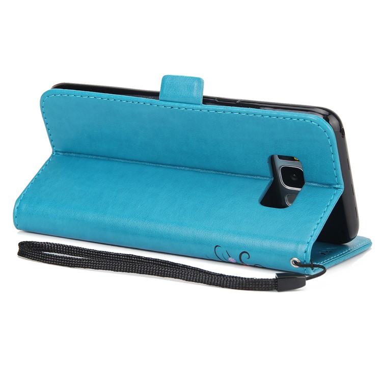 Flash Powder Flower Beauty Pattern Magnetic Leather Wallet Case for Samsung Galaxy S8 SM-G950 - Blue-6