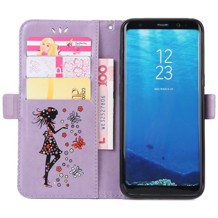 Flash Powder Flower Beauty Pattern Stand Leather Wallet Case for Samsung Galaxy S8 SM-G950 - Purple-4