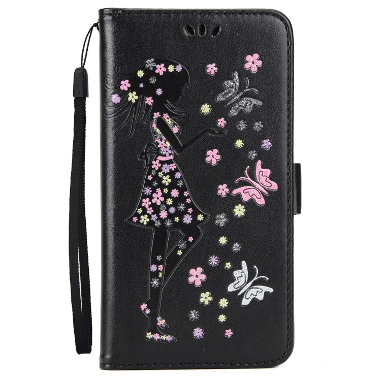 Flash Powder Flower Beauty Pattern Leather Wallet Case for Samsung Galaxy S7 SM-G930 - Black-2